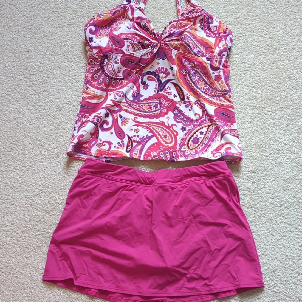 Lands' End Pink and White Swimwear